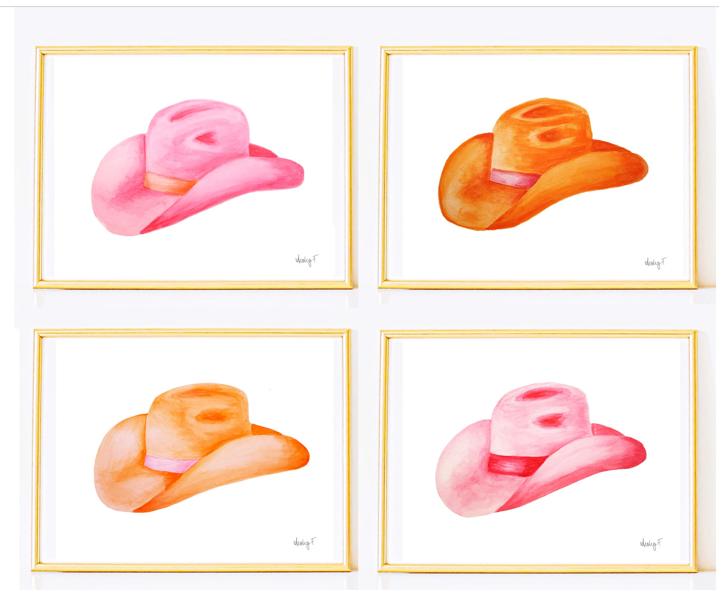 Set of 4 Prints | Pink & Orange Cowboy Hats