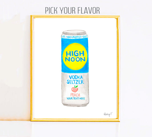 Print | Personalized High Noon Canned Cocktail Watercolor | Add Your Text | Various Sizes