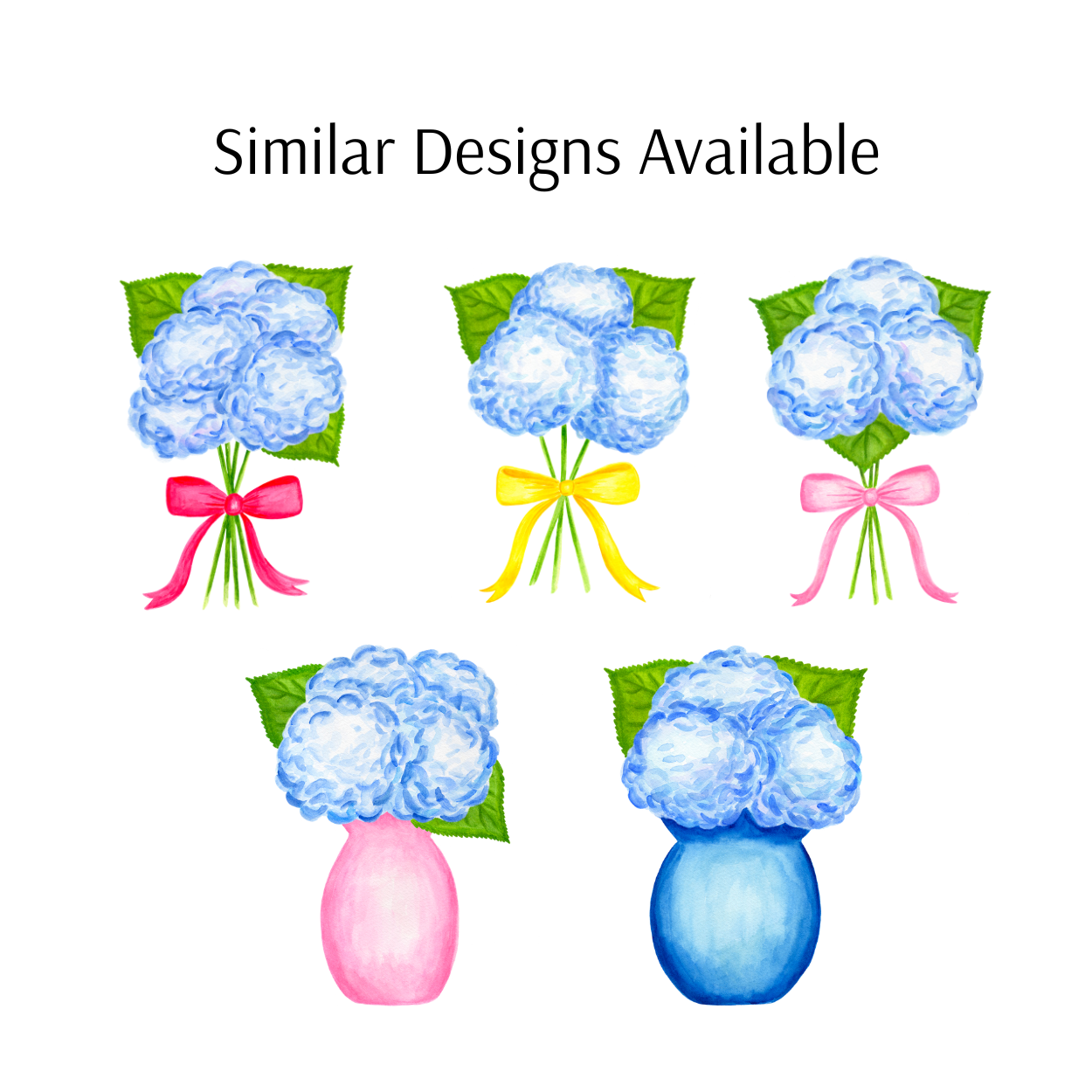 Bunch of Blue Hydrangeas in a Pink Vase Watercolor Print | Various Sizes