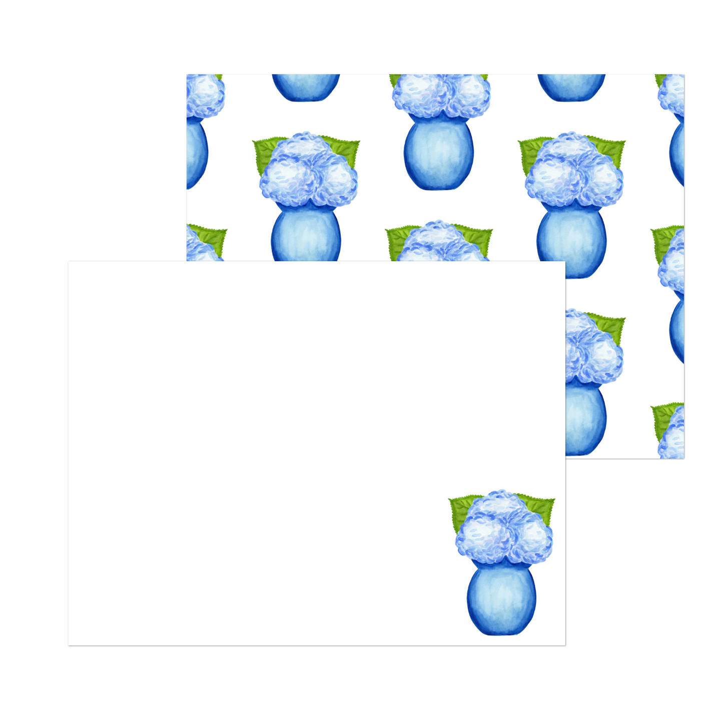 Blue Hydrangeas in a Blue VaseWatercolor Illustration | Set of 10 Cards & Envelopes | 2 Sizes