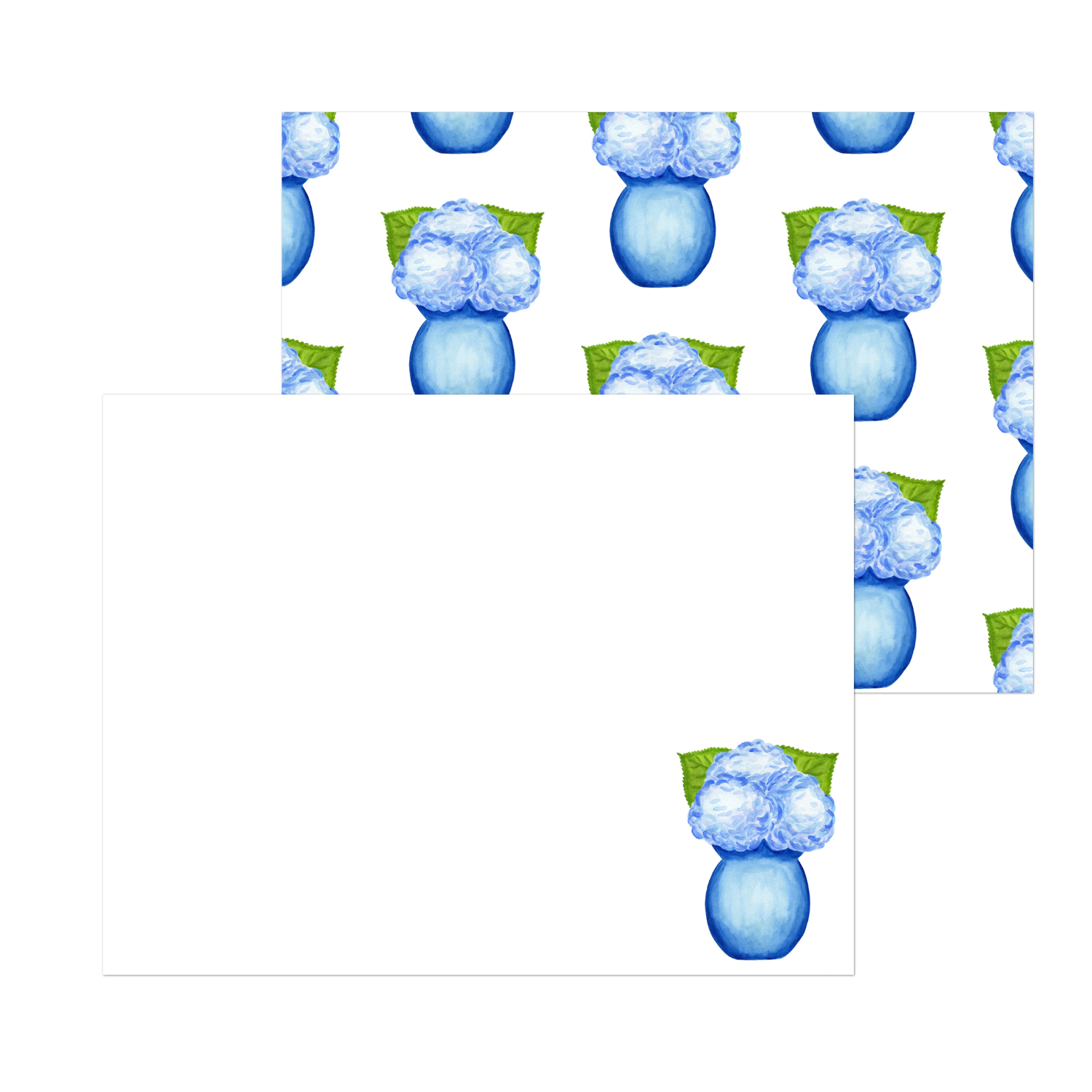 Blue Hydrangeas in a Blue VaseWatercolor Illustration | Set of 10 Cards & Envelopes | 2 Sizes
