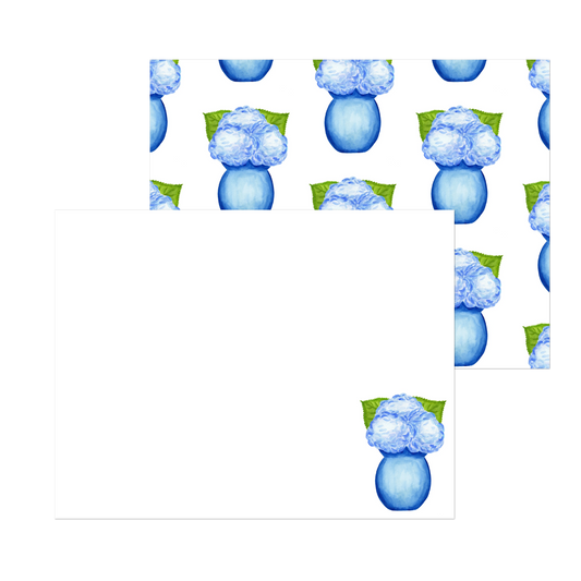 Blue Hydrangeas in a Blue VaseWatercolor Illustration | Set of 10 Cards & Envelopes | 2 Sizes