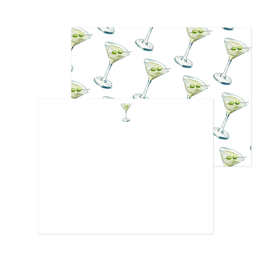 "Tini" Blue & Green Martini Watercolor Illustrated Notecards | Flat Notecards & Envelope Set of 10 | 2 Sizes