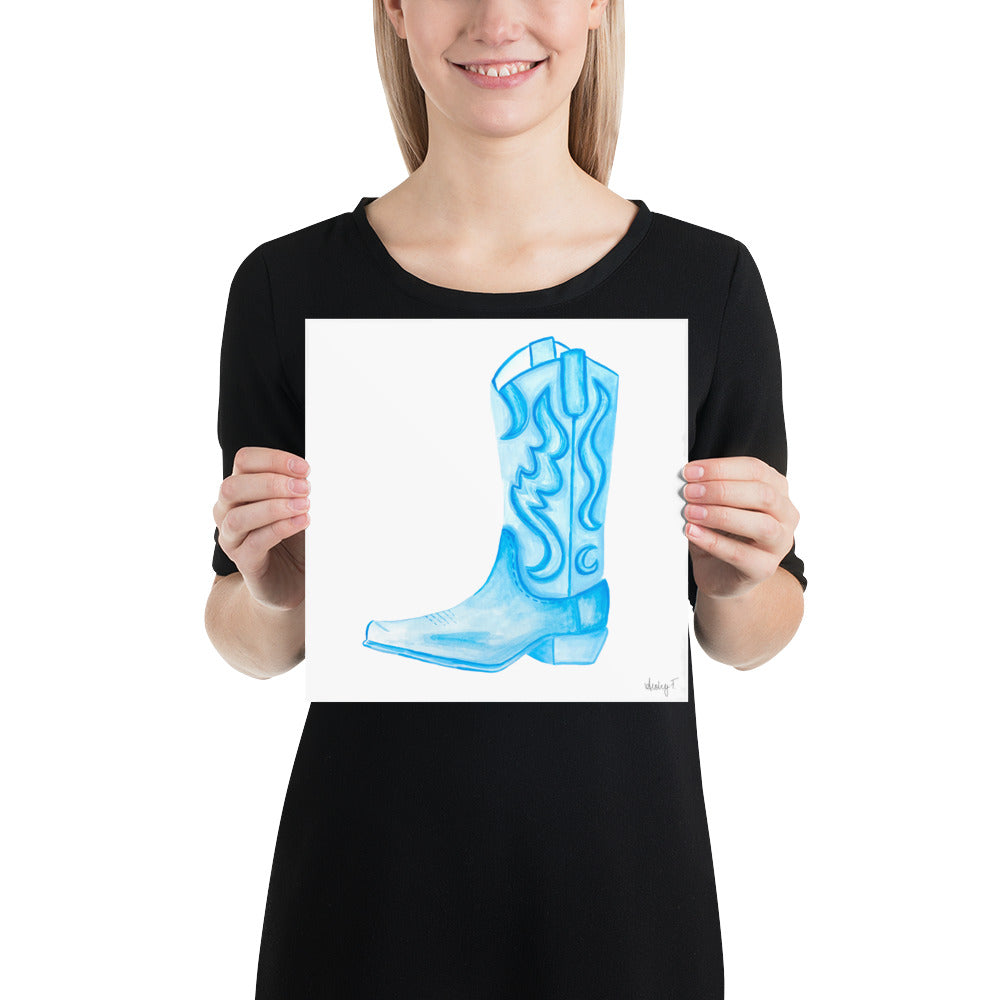 Print | Watercolor Light Blue Cowboy Boot 10″×10″