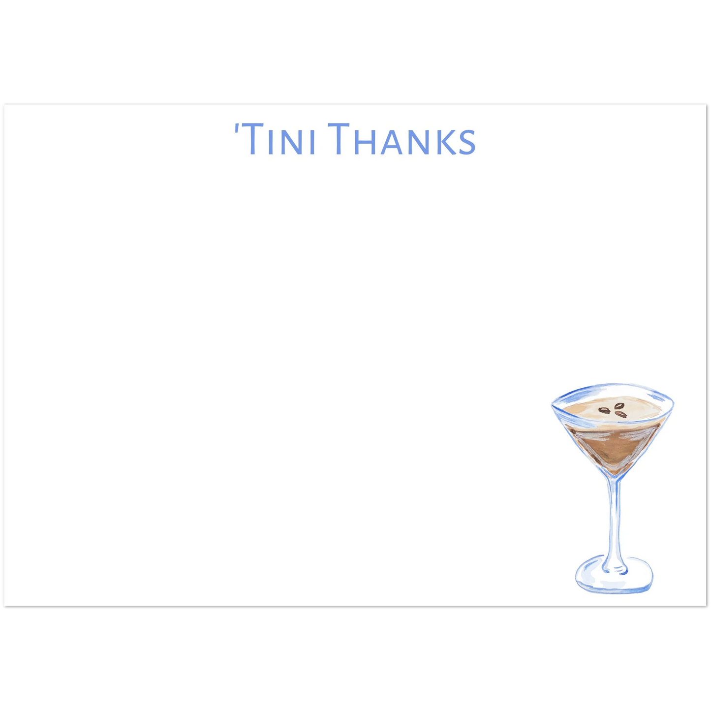 'Tini Thanks Espresso Martini Watercolor Illustrated Flat Note Cards & Envelopes | Set of 10 || Two Sizes 5R (5 x 7″)