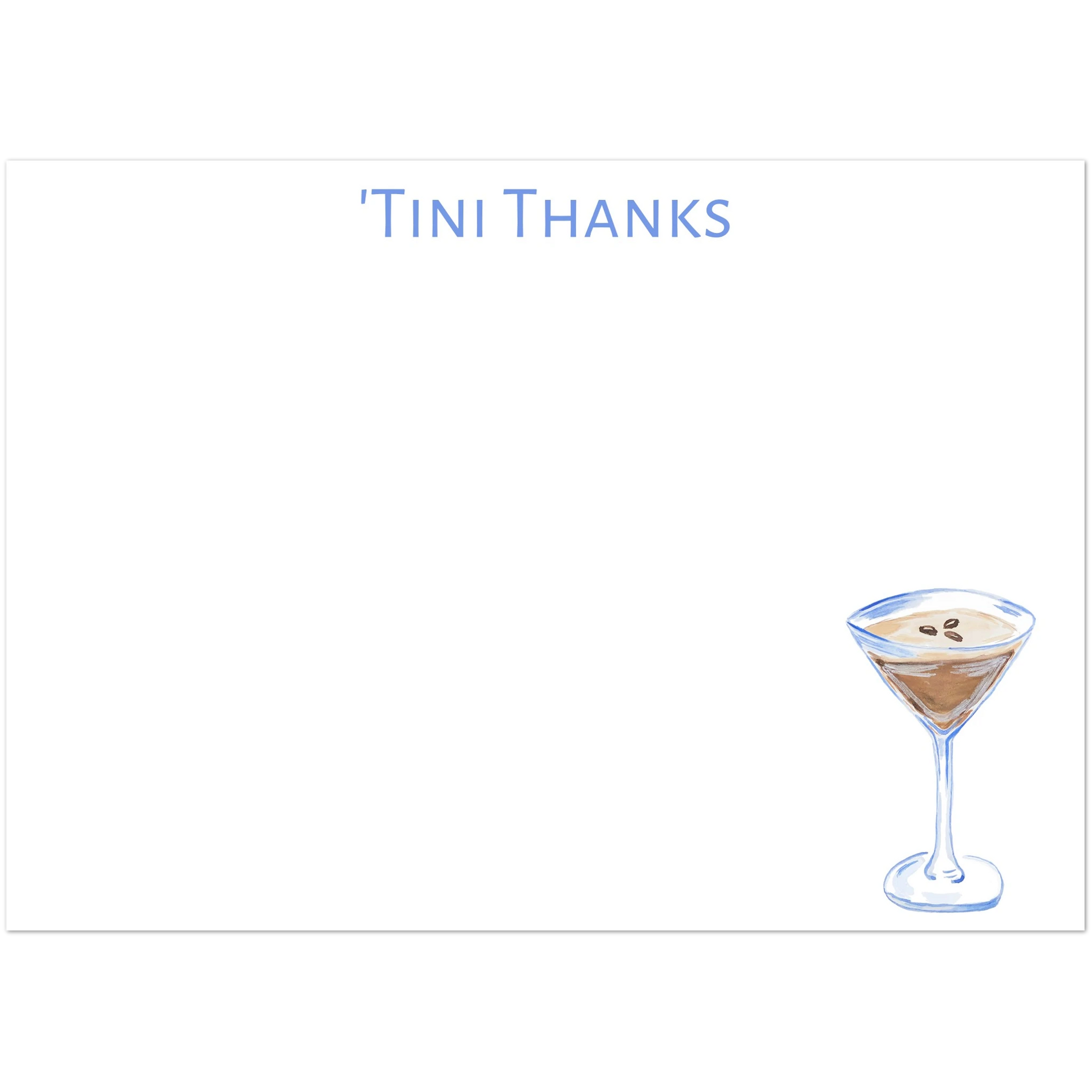 'Tini Thanks Espresso Martini Watercolor Illustrated Flat Note Cards & Envelopes | Set of 10 || Two Sizes 5R (5 x 7″)