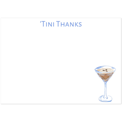 'Tini Thanks Espresso Martini Watercolor Illustrated Flat Note Cards & Envelopes | Set of 10 || Two Sizes 5R (5 x 7″)