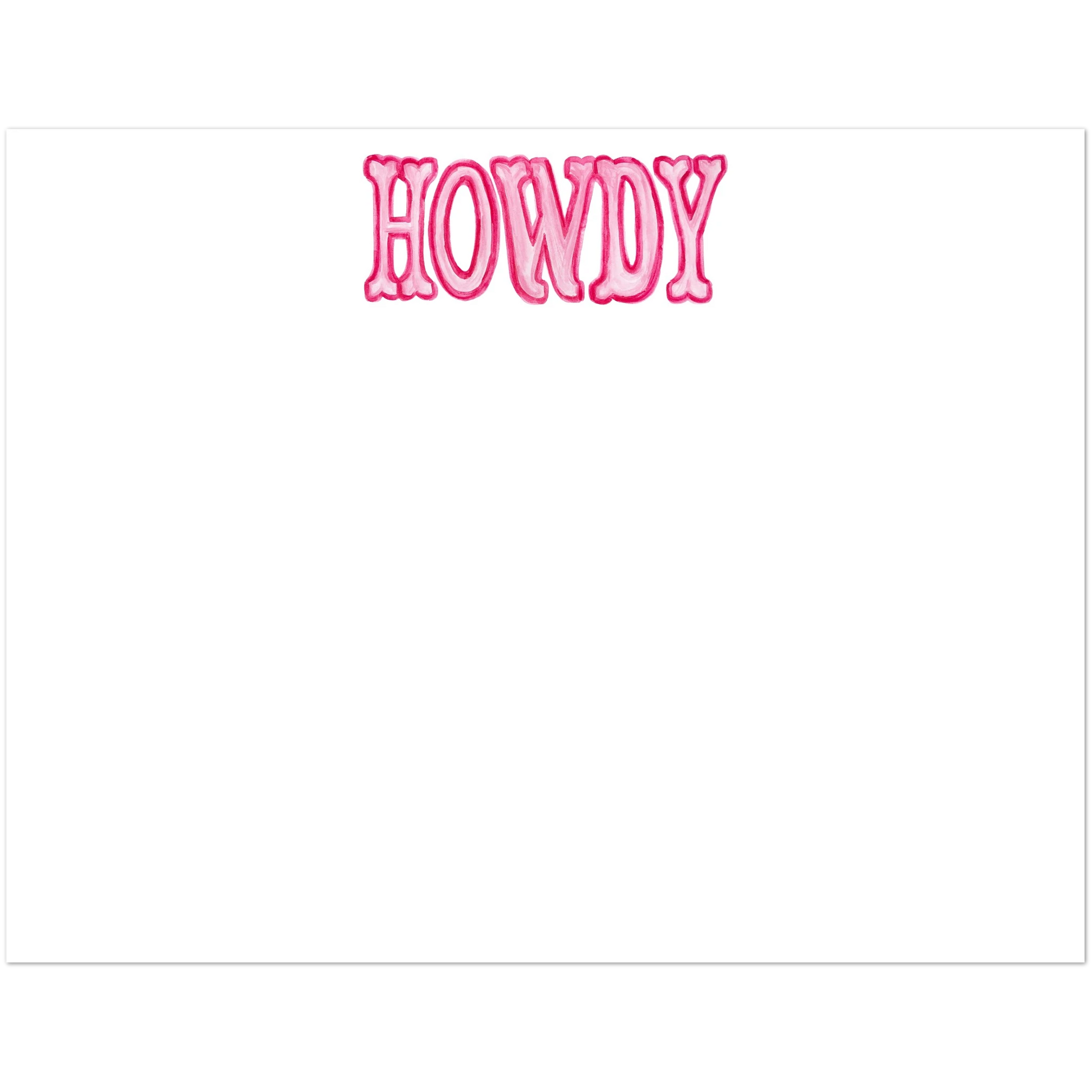 Howdy Watercolor Illustrated Flat Notecards | Set of 10 Cards & Envelopes | 4 Colors | 2 Sizes 4.25x5.5″ (SM) Light Pink & Hot Pink