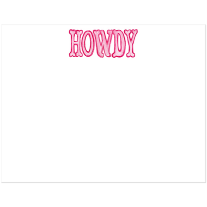 Howdy Watercolor Illustrated Flat Notecards | Set of 10 Cards & Envelopes | 4 Colors | 2 Sizes 4.25x5.5″ (SM) Light Pink & Hot Pink