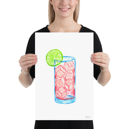 Print | Watercolor Pink Sea Breeze Cocktail 12″×18″