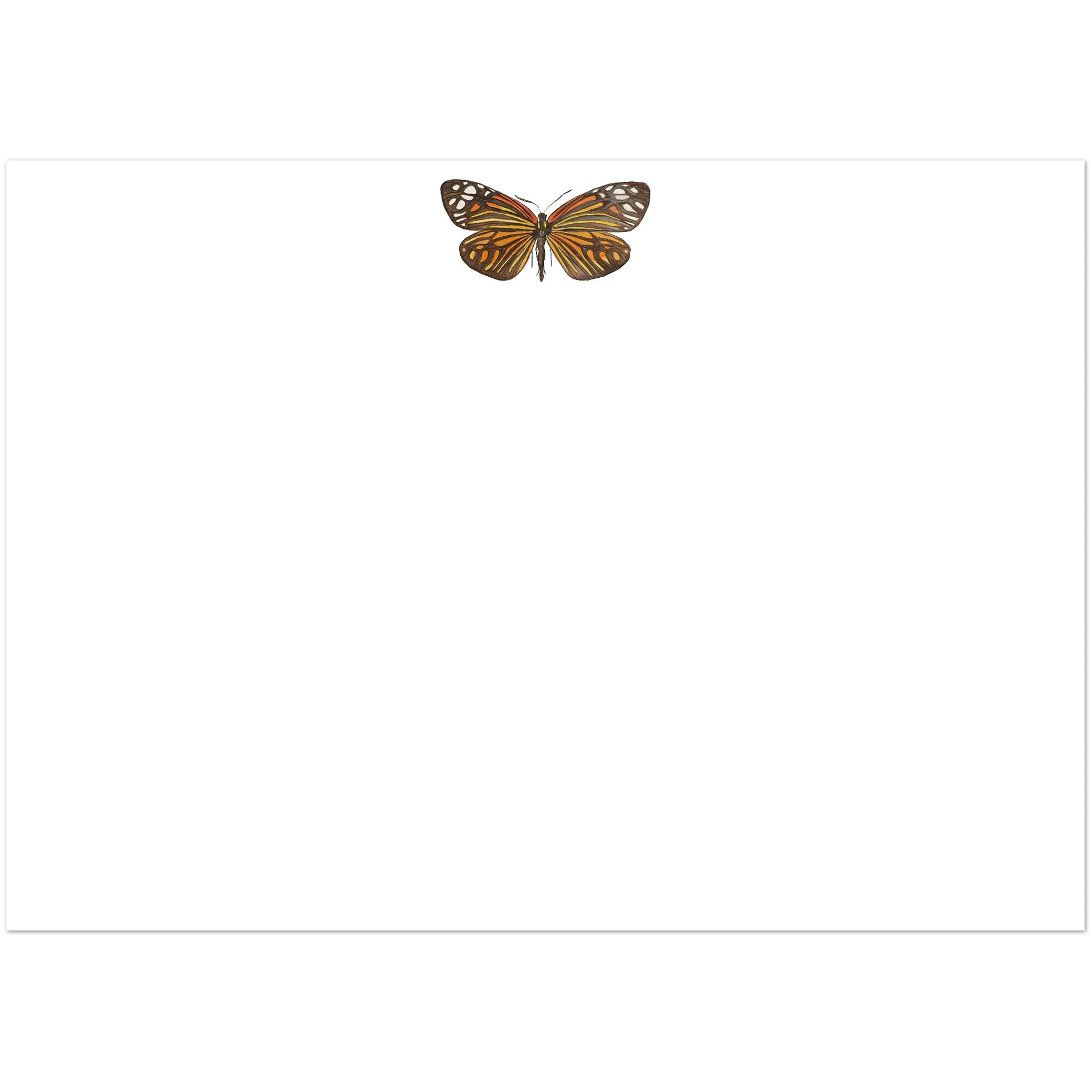 Set of 10 Butterfly Watercolor Illustrated Flat Notecards & Envelopes | 2 Sizes 5R (5 x 7″)