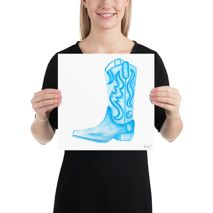 Print | Watercolor Light Blue Cowboy Boot 12″×12″