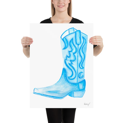Print | Watercolor Light Blue Cowboy Boot 18″×24″