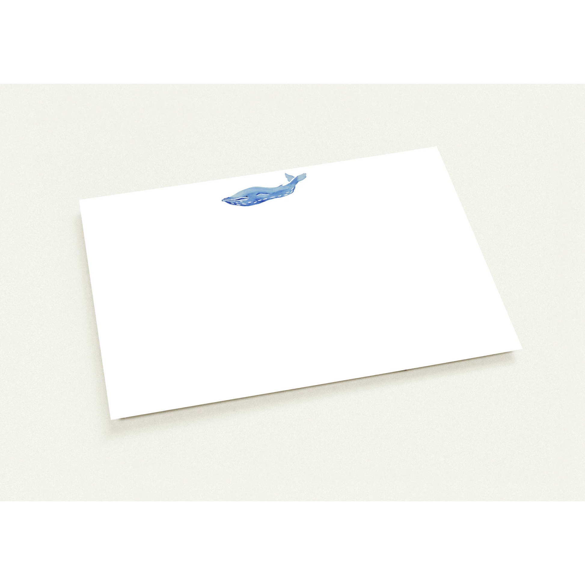 Blue Whale Watercolor Illustrated Flat Notecards & Envelopes | Set of 10 | 2 Sizes 4.25x5.5″ (SM)