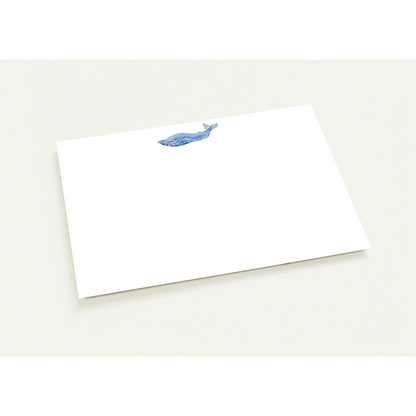 Blue Whale Watercolor Illustrated Flat Notecards & Envelopes | Set of 10 | 2 Sizes 4.25x5.5″ (SM)