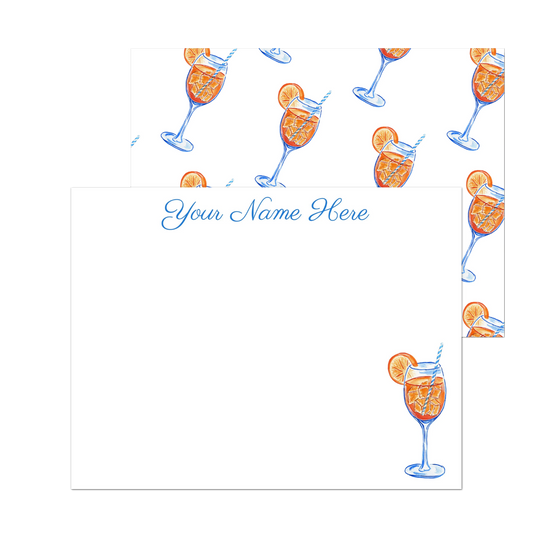Personalized Aperol Spritz Watercolor Illustrated Flat Notecards | Set of 10 Cards & Envelopes | 2 Sizes