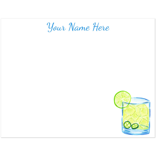 Personalized Spicy Margarita Watercolor Illustrated Flat Notecards | Set of 10 Cards & Envelopes | 2 Sizes 4.25x5.5″ (SM)
