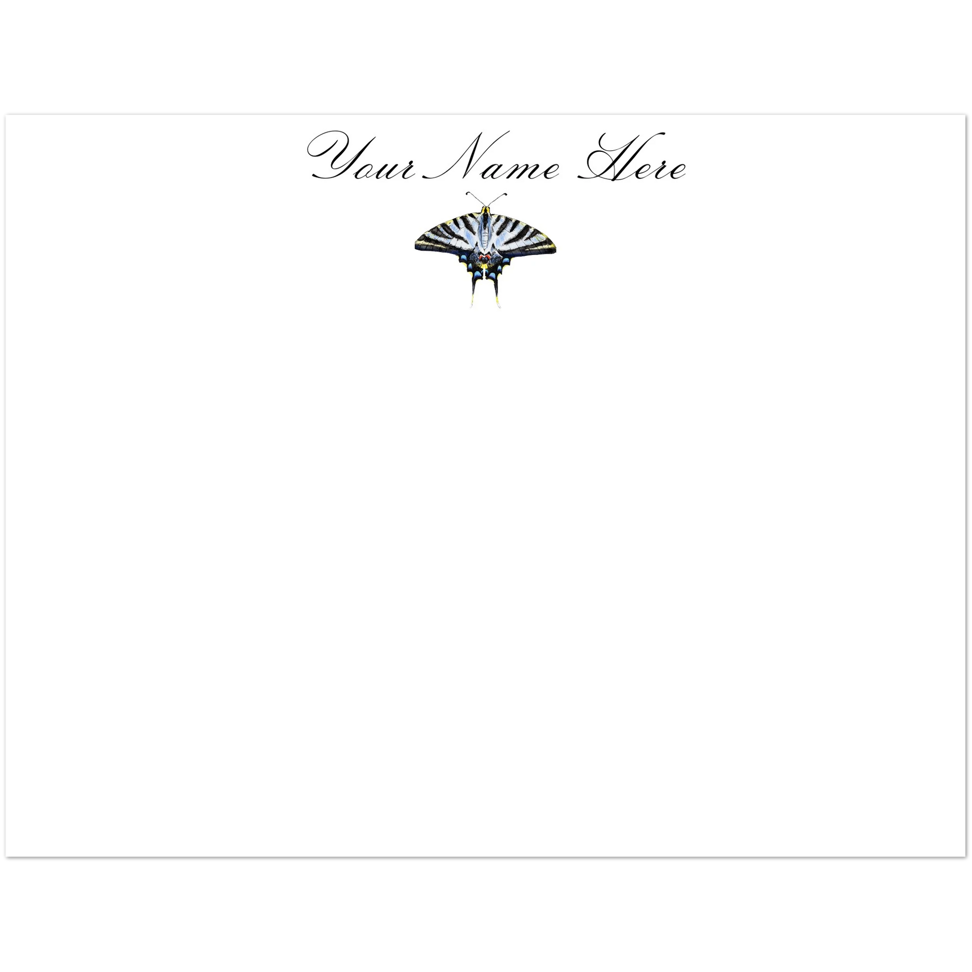 Personalized Light Blue Swallowtail Butterfly Watercolor Illustrated Flat Notecards | Set of 10 Cards & Envelopes | 2 Sizes 4.25x5.5″ (SM)