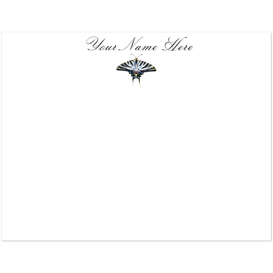 Personalized Light Blue Swallowtail Butterfly Watercolor Illustrated Flat Notecards | Set of 10 Cards & Envelopes | 2 Sizes 4.25x5.5″ (SM)