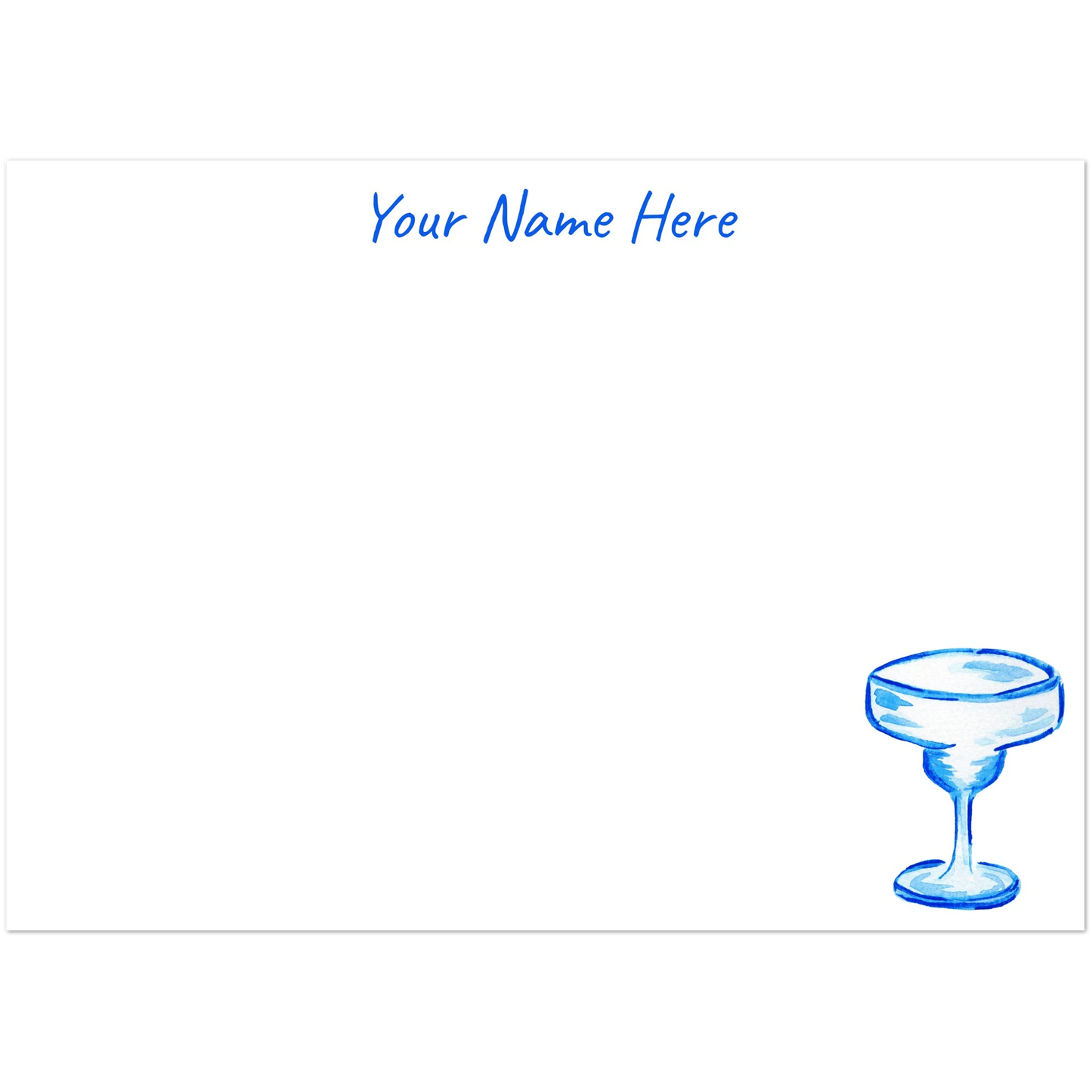 Personalized Blue Margarita Glass Watercolor Illustrated Flat Notecards | Set of 10 Cards & Envelopes | 2 Sizes | 3 Colors 5R (5 x 7″) Bright Blue