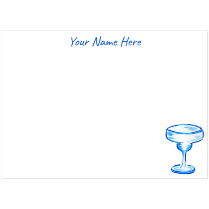 Personalized Blue Margarita Glass Watercolor Illustrated Flat Notecards | Set of 10 Cards & Envelopes | 2 Sizes | 3 Colors 5R (5 x 7″) Bright Blue