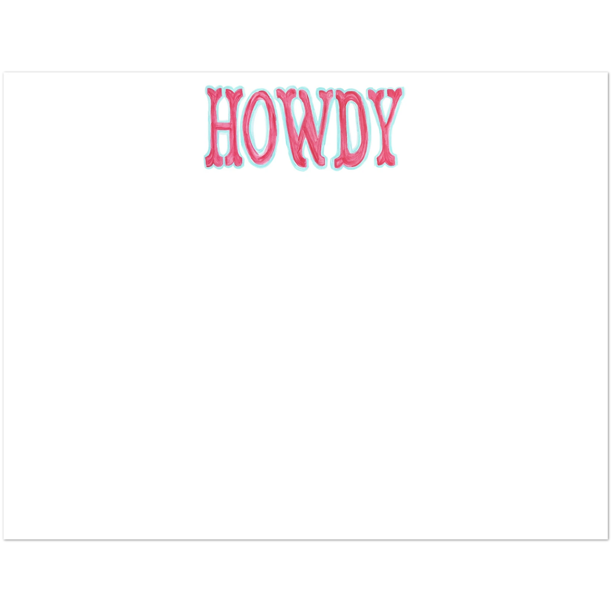 Howdy Watercolor Illustrated Flat Notecards | Set of 10 Cards & Envelopes | 4 Colors | 2 Sizes 4.25x5.5″ (SM) Hot Pink & Blue