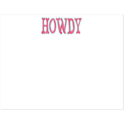 Howdy Watercolor Illustrated Flat Notecards | Set of 10 Cards & Envelopes | 4 Colors | 2 Sizes 4.25x5.5″ (SM) Hot Pink & Blue