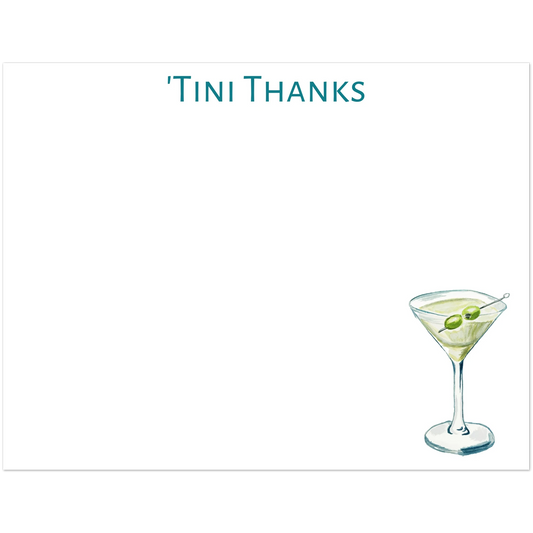 Set of 10 "'Tini Thanks" Martini Watercolor Illustrated Flat Notecards & Envelopes | 2 Sizes