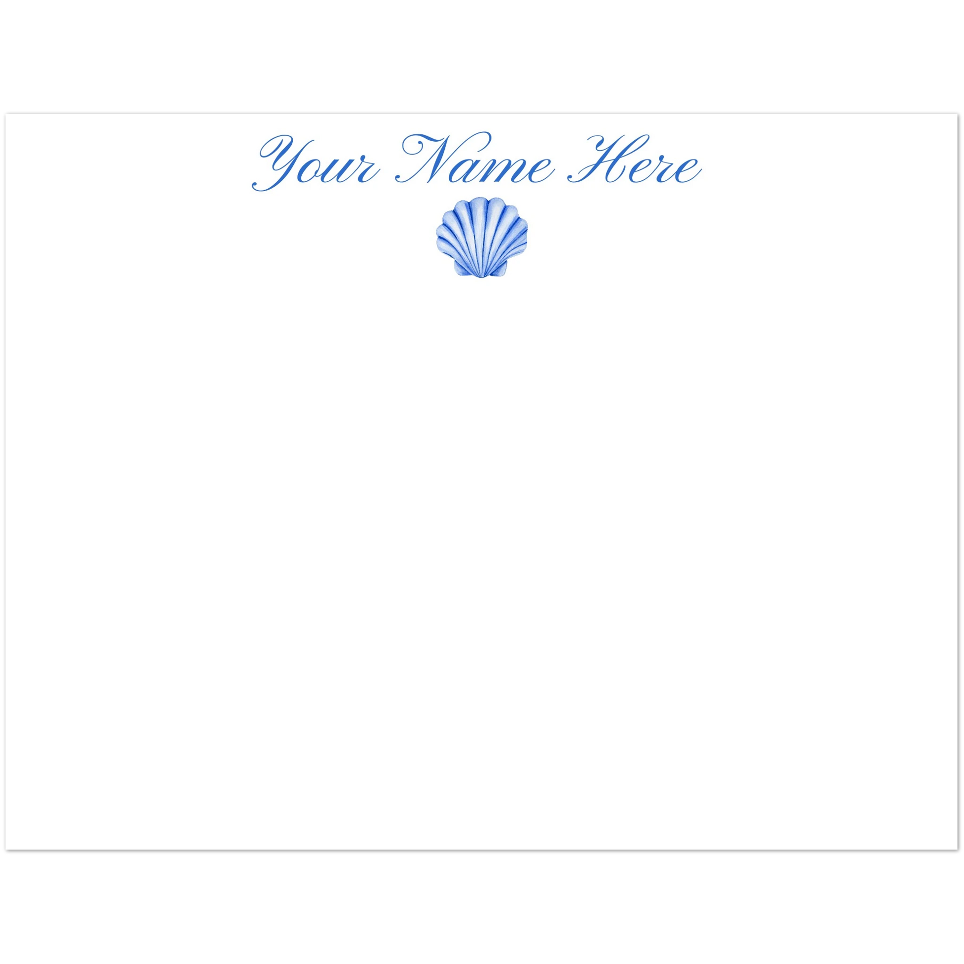 Personalized Blue or Turquoise Sea Shell Watercolor Illustrated Flat Notecards | Set of 10 Cards & Envelopes | 2 Sizes 4.25x5.5″ (SM) Blue