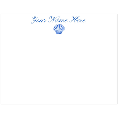 Personalized Blue or Turquoise Sea Shell Watercolor Illustrated Flat Notecards | Set of 10 Cards & Envelopes | 2 Sizes 4.25x5.5″ (SM) Blue