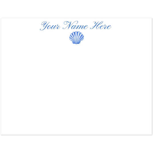 Personalized Blue or Turquoise Sea Shell Watercolor Illustrated Flat Notecards | Set of 10 Cards & Envelopes | 2 Sizes 4.25x5.5″ (SM) Blue