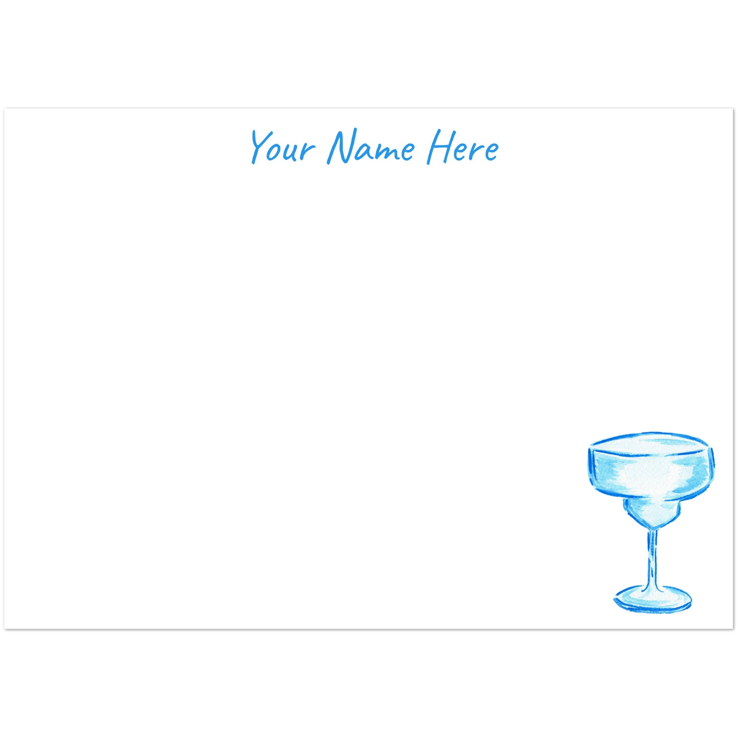 Personalized Blue Margarita Glass Watercolor Illustrated Flat Notecards | Set of 10 Cards & Envelopes | 2 Sizes | 3 Colors 5R (5 x 7″) Turquoise