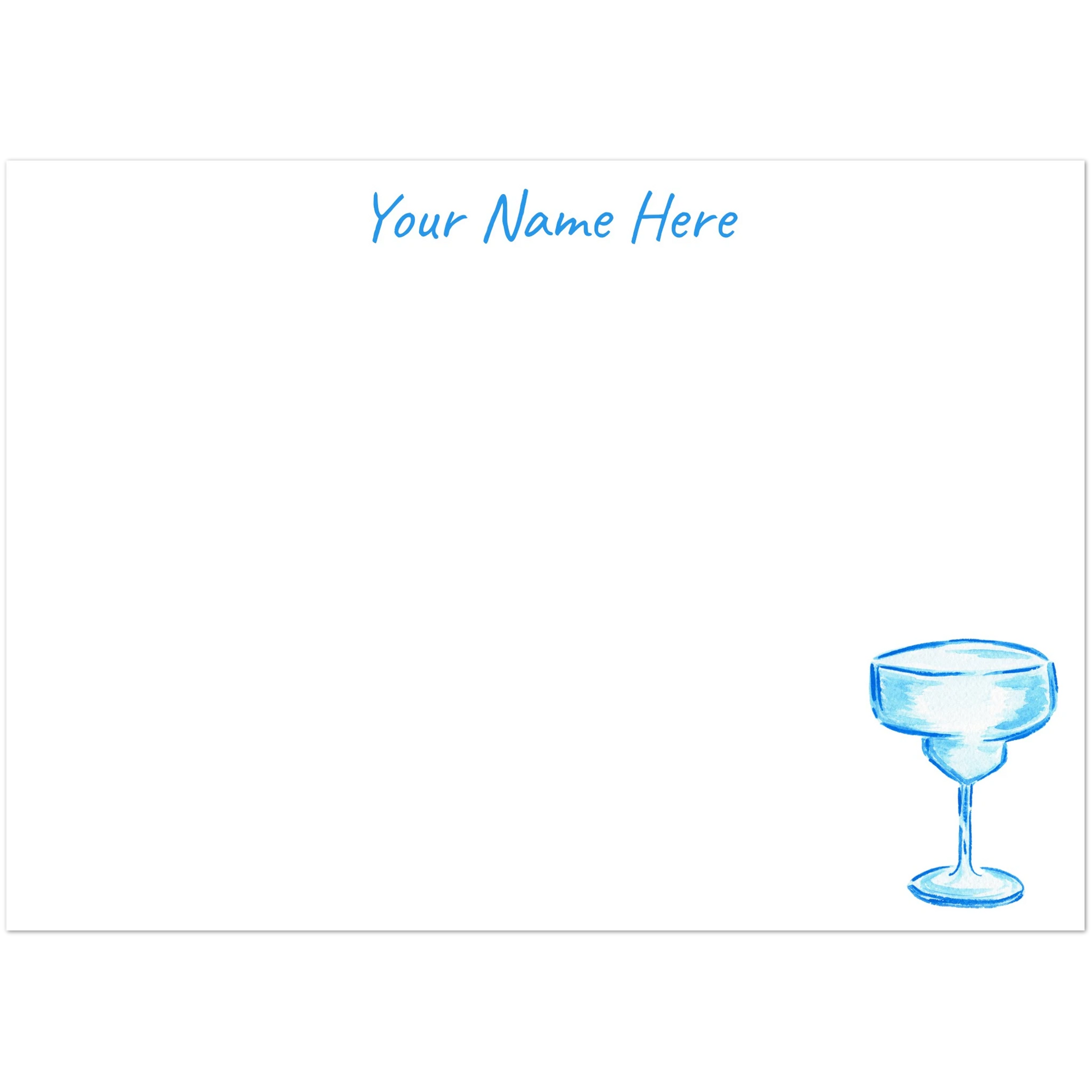 Personalized Blue Margarita Glass Watercolor Illustrated Flat Notecards | Set of 10 Cards & Envelopes | 2 Sizes | 3 Colors 5R (5 x 7″) Turquoise
