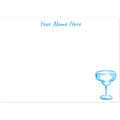 Personalized Blue Margarita Glass Watercolor Illustrated Flat Notecards | Set of 10 Cards & Envelopes | 2 Sizes | 3 Colors 5R (5 x 7″) Turquoise