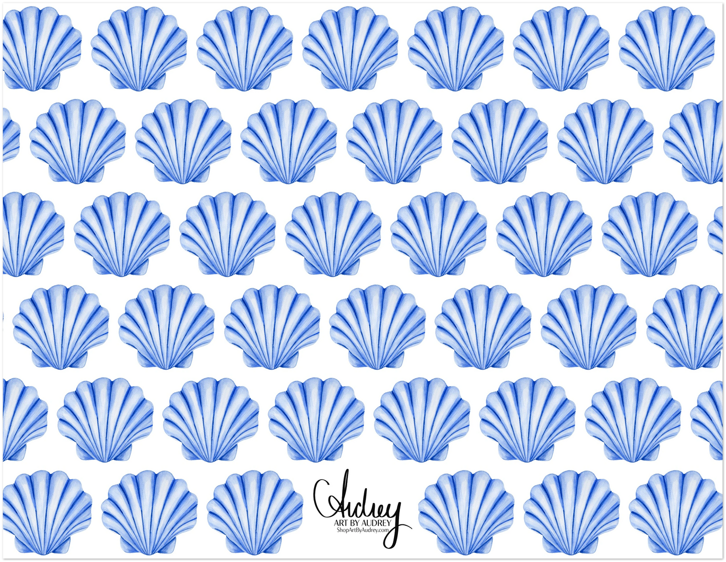 Personalized Blue or Turquoise Sea Shell Watercolor Illustrated Flat Notecards | Set of 10 Cards & Envelopes | 2 Sizes