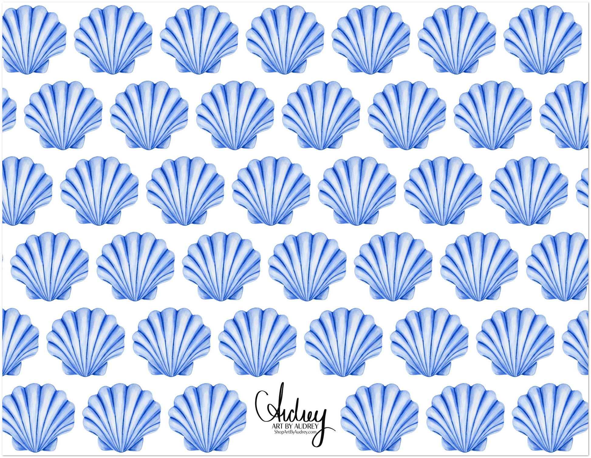 Personalized Blue or Turquoise Sea Shell Watercolor Illustrated Flat Notecards | Set of 10 Cards & Envelopes | 2 Sizes