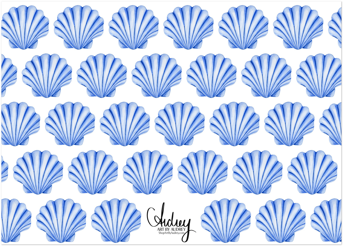 Personalized Blue or Turquoise Sea Shell Watercolor Illustrated Flat Notecards | Set of 10 Cards & Envelopes | 2 Sizes