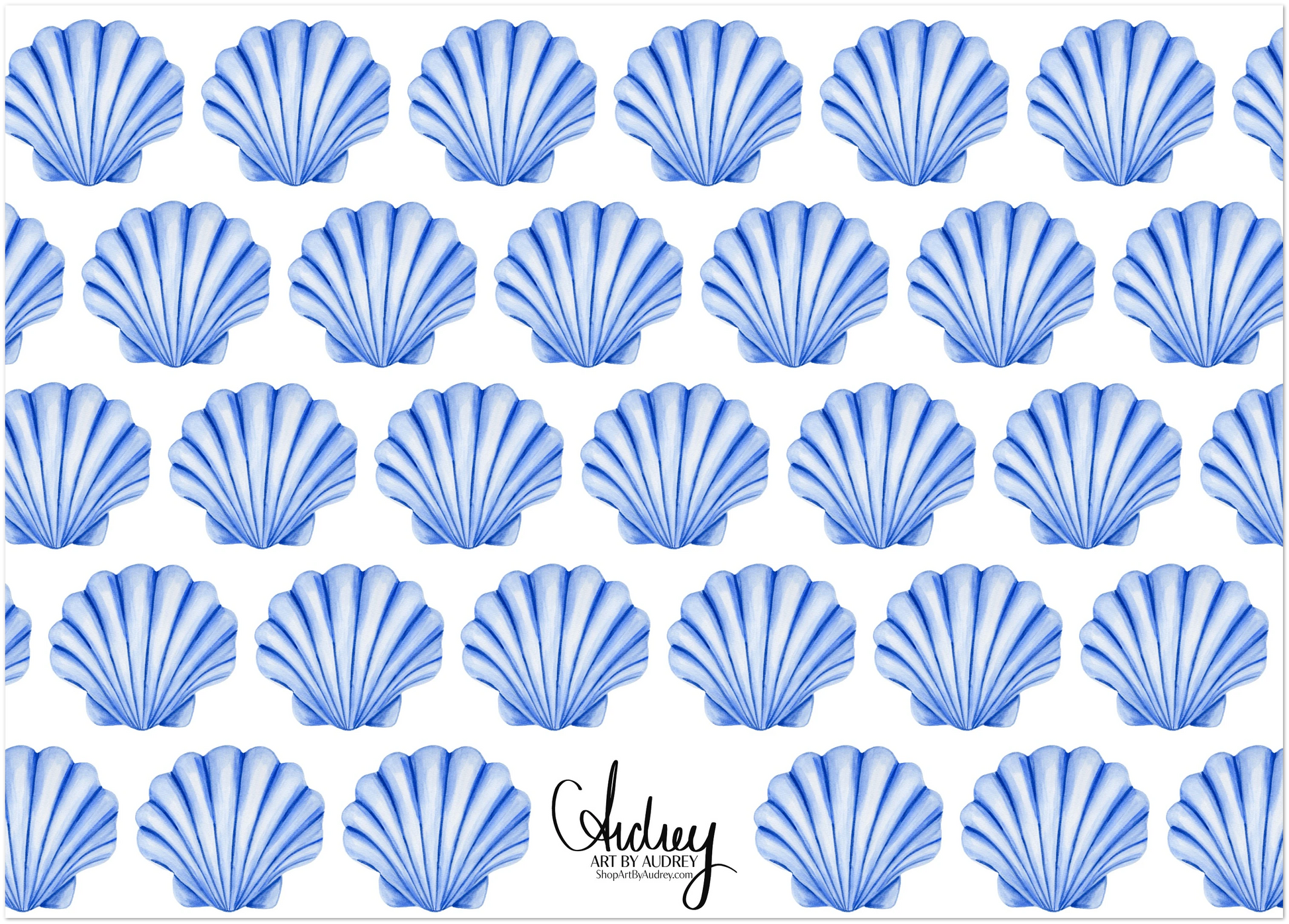 Personalized Blue or Turquoise Sea Shell Watercolor Illustrated Flat Notecards | Set of 10 Cards & Envelopes | 2 Sizes