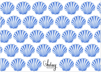 Personalized Blue or Turquoise Sea Shell Watercolor Illustrated Flat Notecards | Set of 10 Cards & Envelopes | 2 Sizes