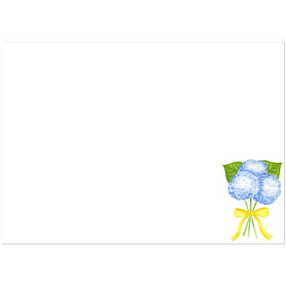 Blue Hydrangeas with a Yellow Bow Watercolor Illustration | Set of 10 Cards & Envelopes | 2 Sizes 5R (5 x 7″)