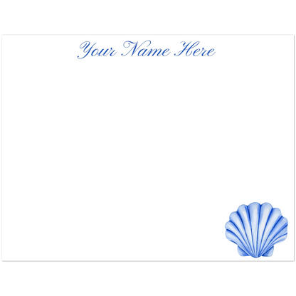 Personalized Blue or Turquoise Sea Shell Watercolor Illustrated Flat Notecards | Set of 10 Cards & Envelopes | 2 Sizes 4.25x5.5″ (SM) Blue