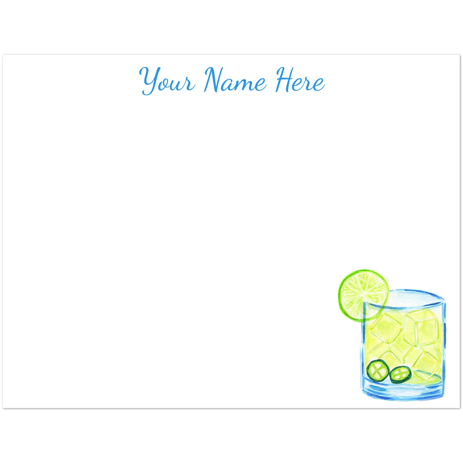 Personalized Spicy Margarita Watercolor Illustrated Flat Notecards | Set of 10 Cards & Envelopes | 2 Sizes