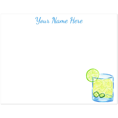 Personalized Spicy Margarita Watercolor Illustrated Flat Notecards | Set of 10 Cards & Envelopes | 2 Sizes