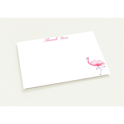 Thank You Card Pink Watercolor Flamingo Illustrated Flat Notecards | Set of 10 Cards & Envelopes | 2 Sizes