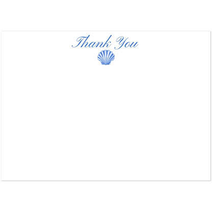 Personalized Blue or Turquoise Sea Shell Watercolor Illustrated Flat Notecards | Set of 10 Cards & Envelopes | 2 Sizes 5R (5 x 7″) Blue