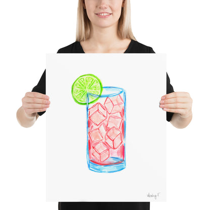 Print | Watercolor Pink Sea Breeze Cocktail 16″×20″