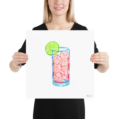 Print | Watercolor Pink Sea Breeze Cocktail 16″×16″