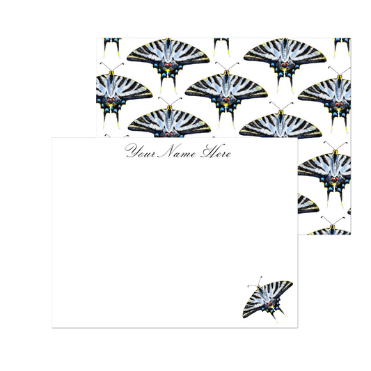 Personalized Light Blue Swallowtail Butterfly Watercolor Illustrated Flat Notecards | Set of 10 Cards & Envelopes | 2 Sizes