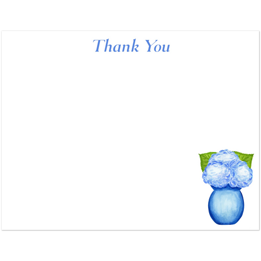 Thank You Cards | Blue Hydrangeas in a Blue Vase Watercolor Illustration | Set of 10 Cards & Envelopes | 2 Sizes 4.25x5.5″ (SM)