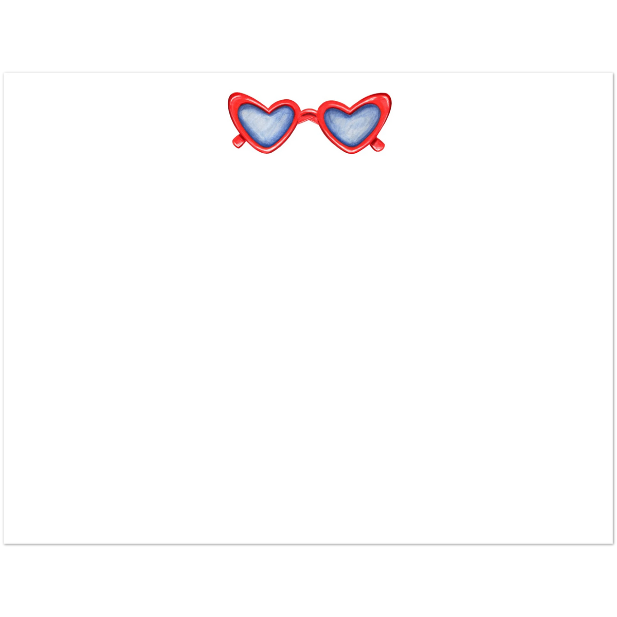 Red Heart-Shaped Glasses Watercolor Illustrated Flat Notecards | Set of 10 Cards & Envelopes | 2 Sizes 4.25x5.5″ (SM) Red Glasses